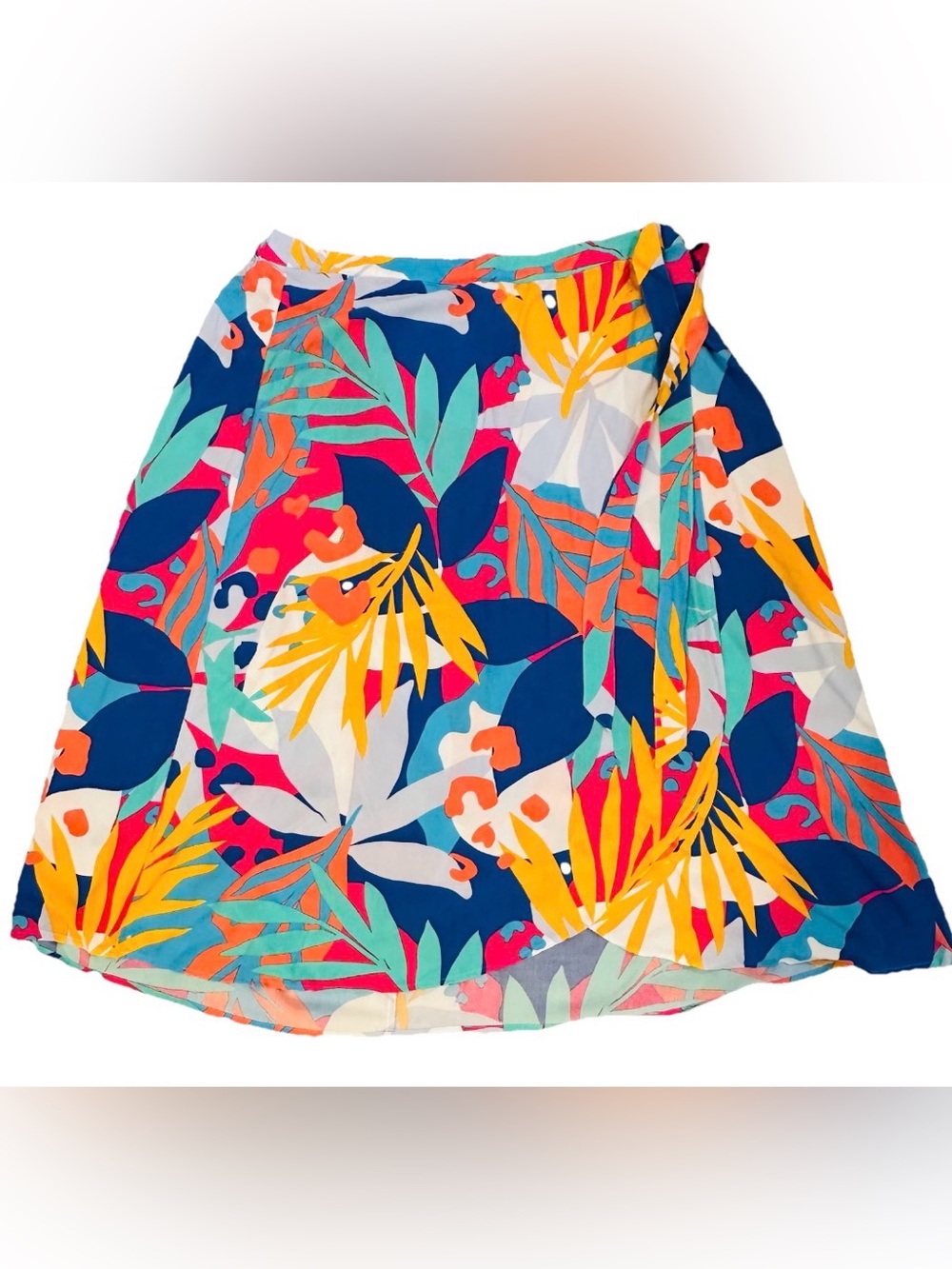 JCrew Factory Tropical Faux Wrap Skirt XXL 100% Viscose Elastic Waist Vibrant - Picture 3 of 6